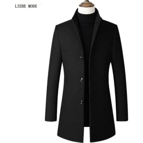 High Quality Mens Wool Grey Red Trench Coat Men Autumn Winter Jackets Mens Overcoat Stand Collar Black Long Coat Manteau Homme