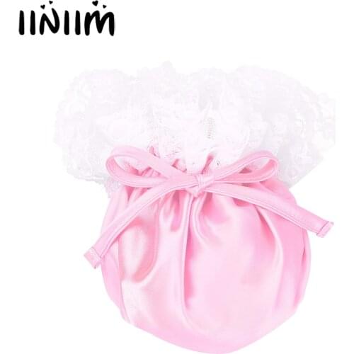 Adult Mens Sissy C-String Lingerie Gay Male Panties Floral Lace Elastic Drawstring Satin Jockstraps Pouch Mini Briefs Underwear