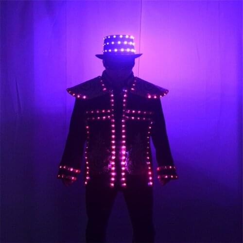 P28 Party dance wears RGB colorful clothe full color luminous coat dj glowing hat led costumes disco dj show outfits robot suit