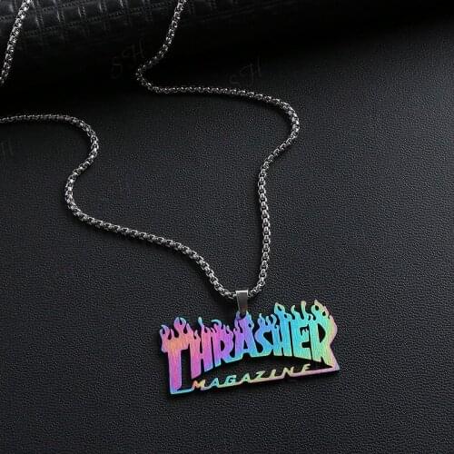 WANGAIYAO2021 new same style flame necklace hip hop cool titanium steel pendant for men and women jumping di tide color necklace