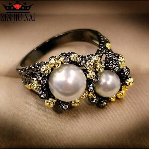 Jewelry mixed batch Baroque pearl ring original design Italian craftsmanship noble flower-shaped two-color S925 accessories