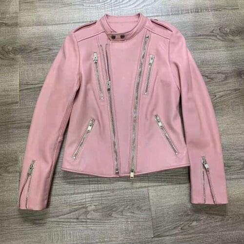 New Clothes Short Arrival Women Coat Spring Genuine Leather Jacket O-neck Solid Color High Quality Outerwear Female FN0029