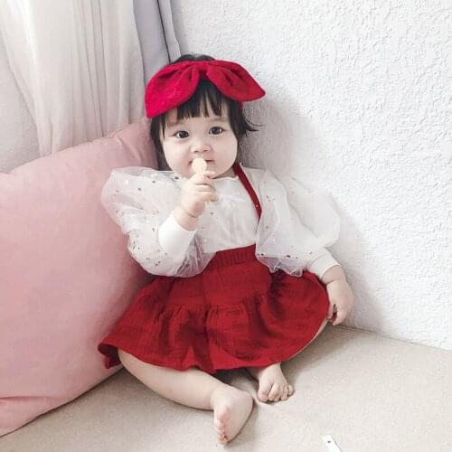 Chantalbaby spring Korean style female baby princess style suspender skirt haha clothes newborn triangle crawling hair band