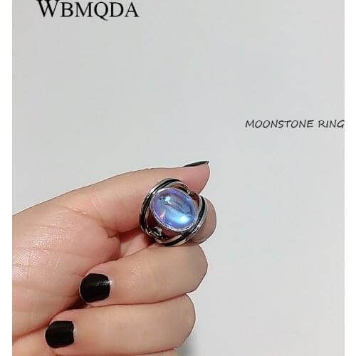 Wbmqda Silver Color Fashion Jewelry Femme Natural Moonstone Rings for Women Bijoux Wedding Jewelry Gift