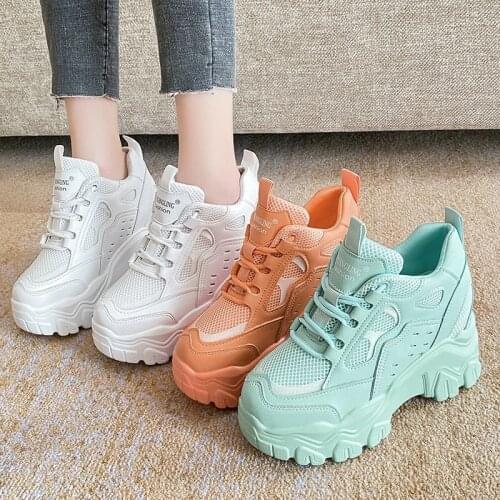Women High Top Sneakers 2021 Spring Breathble Chunky Casual Shoes New Outdoor Thick Bottom Trend Women Vulcanized Dad Shoes 10cm