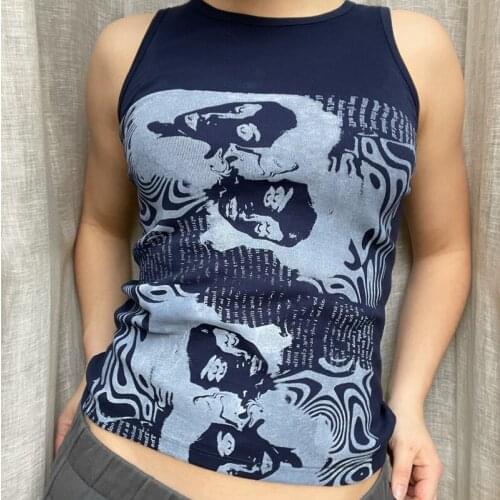 2021 Retro Graphic Print Tank Top Y2K Aesthetic Punk Style Hip Hop Streetwear E-girl Sleeveless Crop Top Women Summer Vest