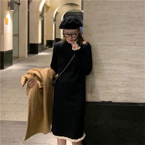 Female Korean Kawaii Cute Vintage Solid Color Ins Lazy Dress Womens Dresses Japanese Harajuku Ulzzang Clothing For Women