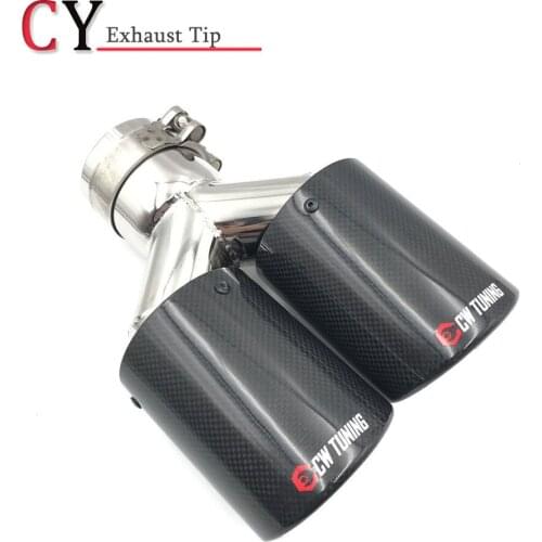 1 Piece Glossy Carbon Exhausts Dual End Tips For Any Car Exhaust Dual Muffler Pipes Tail Tips