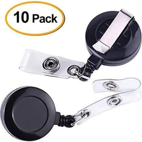 10pcs Black Plastic Retractable ID Work Card Clip Badge Reel Pass Access Card Cover Lanyard Belt Clip Office Employee Supplies