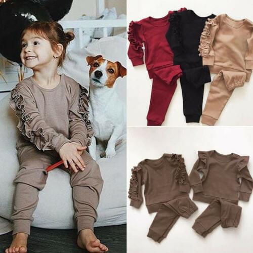 2pcs Toddler Baby Girls Kids Cotton Sets Autumn Winter Cotton Warm T-shirt Tops+Long Pants Leggings Outfit Clothes Set