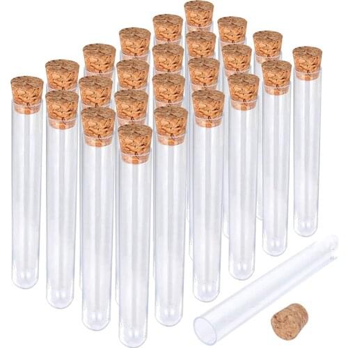 20Pcs 12x100mm Transparent Laboratory Plastic Test Tubes With Caps Stoppers School Lab Supplies Accessories