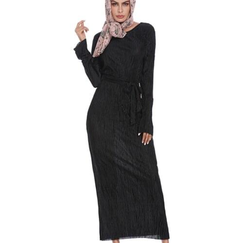 2021 Muslim New Pleated Dress Popular Arab Middle East Turkey Fashion Robe Dress Islamic Girl Summer Light and Breathable Black
