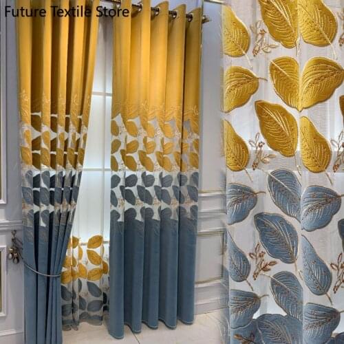 2021 Nordic Mink Velvet Hollow Embroidered Curtains High-end Luxury Light Embroidered Curtains for Living Dining Room Bedroom