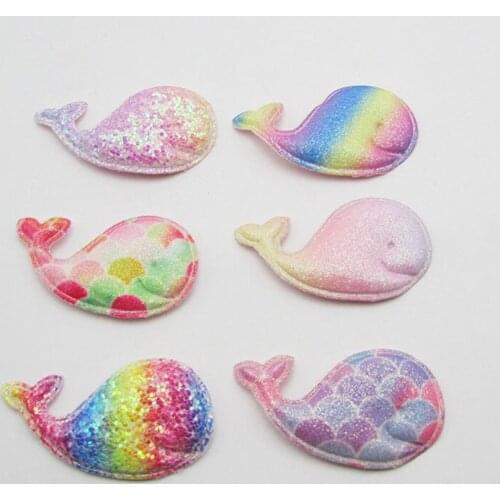 24pcs/lot 5.5*3cm Multi color Glitter Whale Padded Appliques for DIY Accessories Craft Handmade Decoration