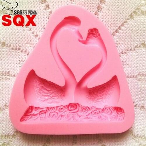 Loving Swan Shape 3D Fondant Silicone Mold Candle Chocolate Soap Moulds Wedding Cake Decorating Kitchen Baking SQ1486