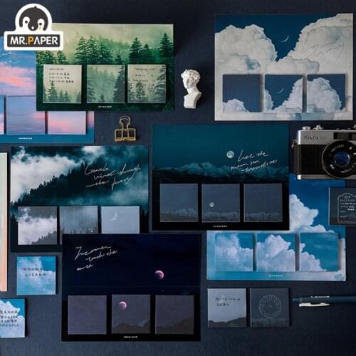 Mr.Paper 16 Designs 60pcs Fantasy Sky Cloud Moonlight Memo Pad Deco Sticky Notes Notepad Diary Creative Self-Stick Note Memo Pad