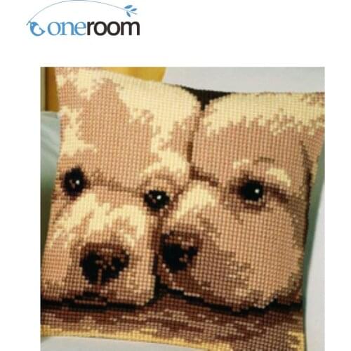 CX0237 Two Dogs Acrylic Yarn Embroidery Pillow Tapestry Cushion Front Cross Stitch Pillowcase DIY needlework