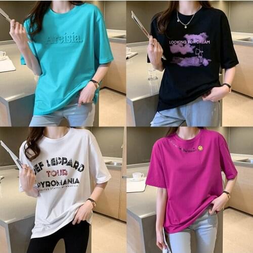 19 Styles 2021 New Summer T Shirt Women Short Sleeve Woman Tshirts Cotton 100% Good Quality Oversized T Shirt Ladies Fashion