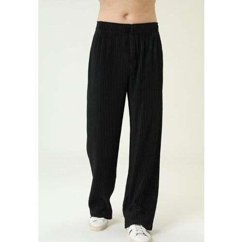 HOT SELLING Miyake fold wen Style fashion solid men Loose straight-leg pantss IN STOCK