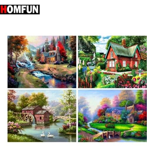 HOMFUN Full Square/Round Drill 5D DIY Diamond Painting "House scenery" 3D Diamond Embroidery Cross Stitch Home Decor Gift