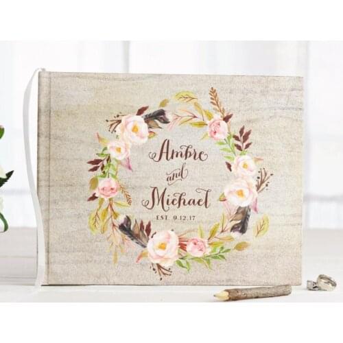 Personalize Rustic floral Wedding Guest Book, Fall Wedding, Bridal Shower Gift for the Couple, Wedding Album, Photo Guest Book