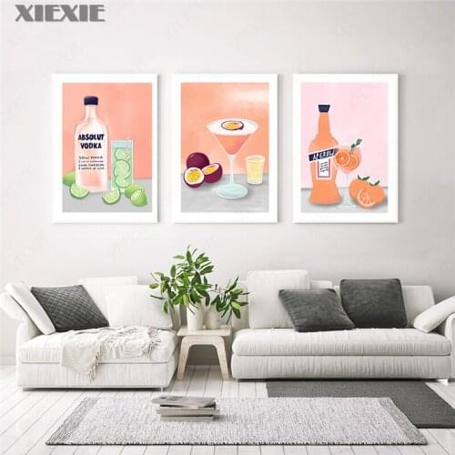 Canvas Painting Wine Kitchen Poster Print Champagne Cocktail Drink Print Wall Art Picture Restaurant Bar Home Decoration