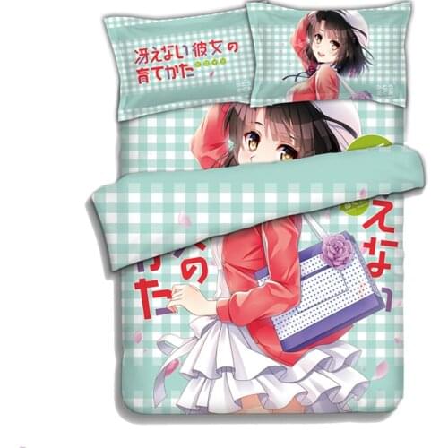 Anime JK Saenai Heroine No Sodate-kata Katou Megumi Bedding Set 4PCS Bed Flat Sheet Duvet Cover Pillowcase Cartoon Girl Waifu