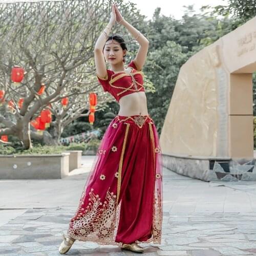 Jasmine Cosplay Costume Halloween Cosplay Movie Aladdin Princess Outfit harem pants Top Belly Dance Bollywood Indian Set