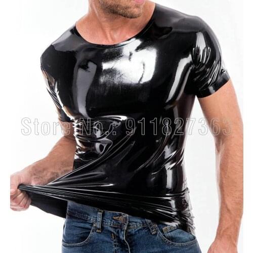 100% Handmade Latex Top Sexy Men Top Classic T-Shirt Short Sleeves Male Tops Rubber Fashion Costumized