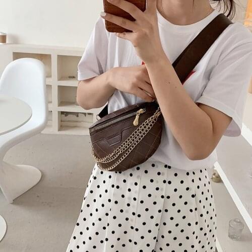Chain Small Fanny Pack For Women 2021 New Wide Single Strap Zipper Half Moon PU Leather Chest Bag Phone Purses Ladies Waist Pack