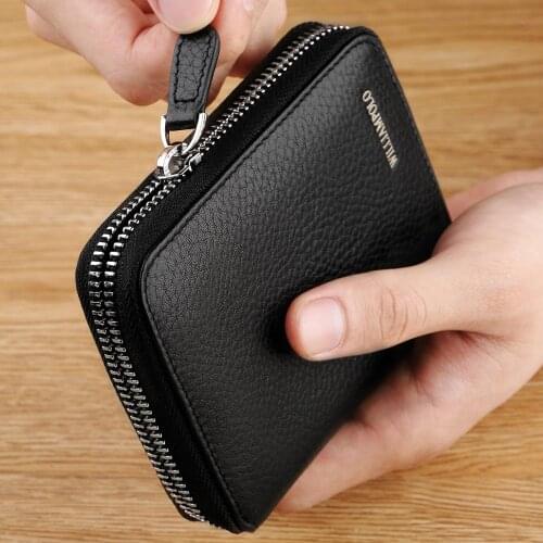 WilliamPOLO Wallets Men Women Short Mini Genuine Leather Zipper Money Purse Cards Holder Slots Potable Black Brown Blue Pink