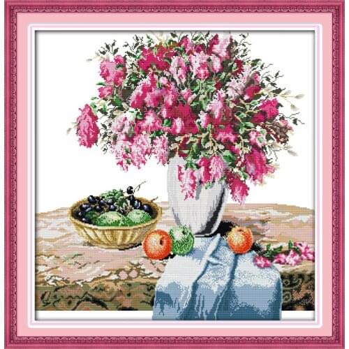 Everlasting Love The Azalea Vase And Fruit Chinese Cross Stitch Kits Ecological Cotton Fabric DIY Christmas Decorations For Home