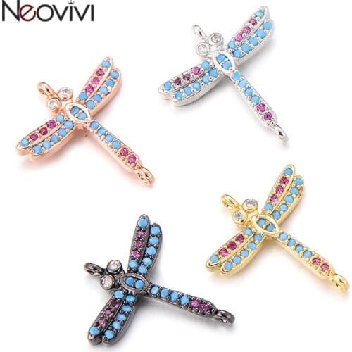 Neovivi Dragonfly Beads for Jewelry Making Micro Pave Colorful Zircon Charms Animal Bead fit Women Handmade Bracelets Kids Gifts