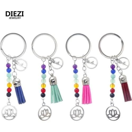 2018 New Gift Cute Fashion Cute Mixed Healing Crystals Stone Chakra Pray Keychain Car Key Chain Ring Pendant For Bag
