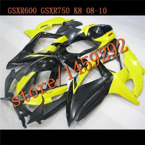 New hot motorcycle fairing kit for suzuki injection gsxr 600 750 08-10 black yellow fairings gsxr600 2008-2010
