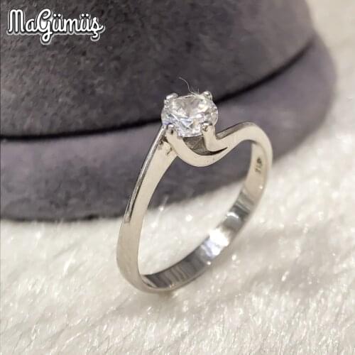 Love Strand Diamond Montür Zircon Engagement Silver Ring