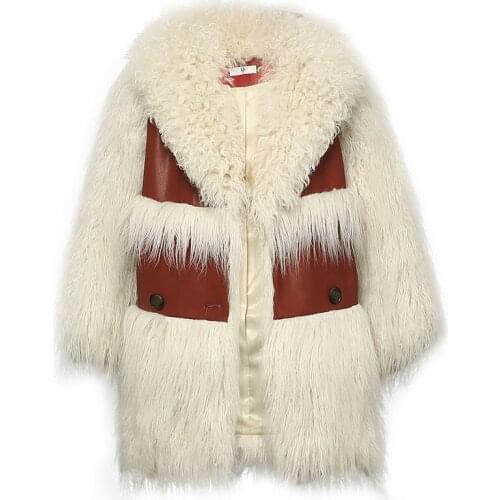 Women Faux Fur Coat 2020 Winter Warm Thicken Fluffy Long Park Real Wool Fur Collar Streetwear Female Overcoat Party LX2554