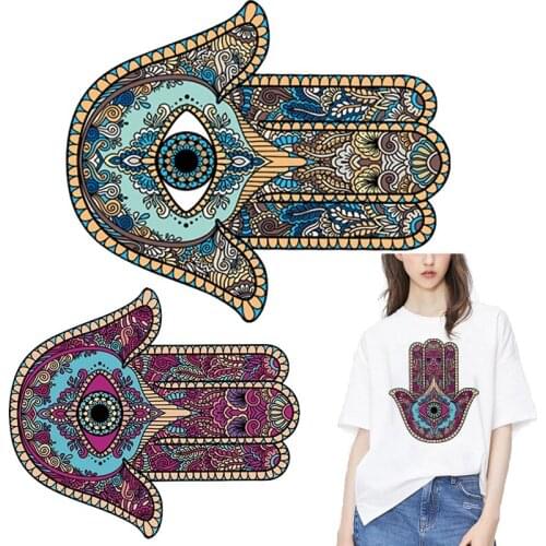 Mandala Hand with Eye Patches Thermal Sticker on Clothes Fabric Iron-on Transfers for Clothing Thermoadhesive Patch Diy Applique