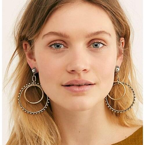 PPG&PGG Double Round Big Circle Drop Earrings for Women Modern Fashion Jewelry Earrings Female Geometric Hanging Oorbellen Gift