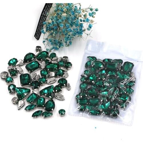 Sell at a loss! mixed shape Malachite green glass crystal sew on claw rhinestones diy clothing accessories