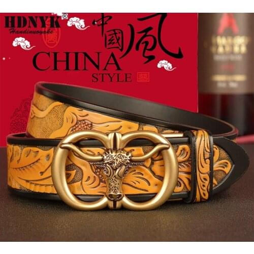 Fashion New Ox Head Patern Buckle Belt Leisure Waistband Mens Luxury Genuine Leather Belt for Mens Belts Automatic Buckle Belts