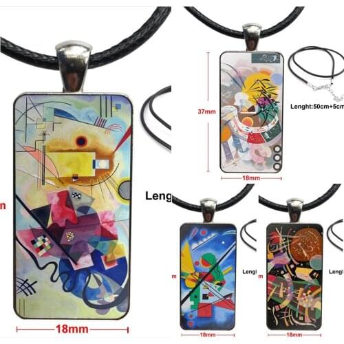 Steel Color Glass Cabochon With Rectangle Shaped Pendant Choker Necklace For Women Party Gift Awesome Wassily Kandinsky