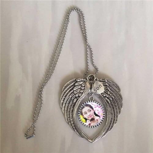 Sublimation blank necklaces pendants for birthday gifts mom son daughter hot transfer printing angel necklace pendant 20pcs/lot