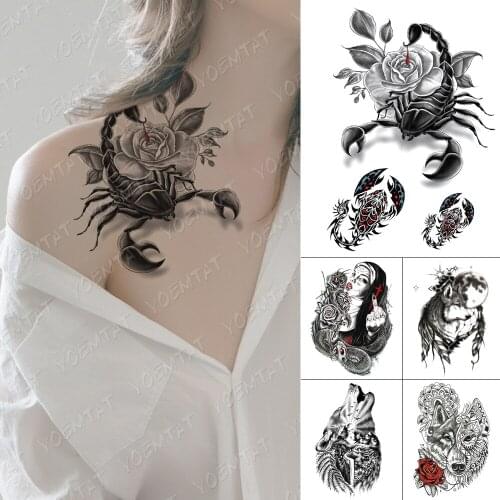 Waterproof Temporary Tattoo Sticker Scorpion Rose Nun Flash Tattoos Wolf Moon Gun Body Art Arm Fake Tatoo Women Men