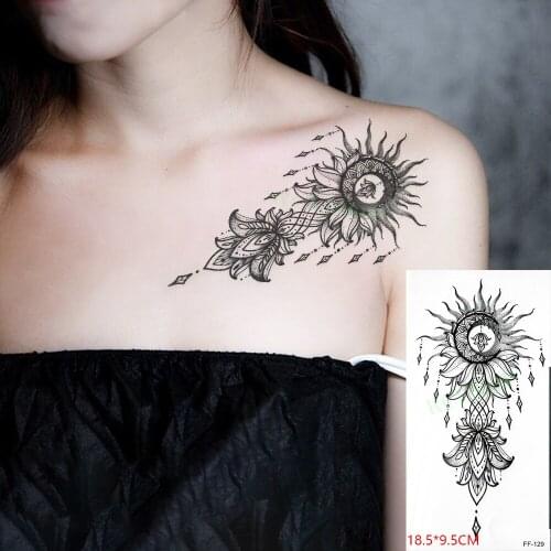 Waterproof Temporary Tattoo Sticker Moon Sun Flower Diamond Flash Tatoo Fake Tatto Arm Back Leg Foot Body Art for Women Men