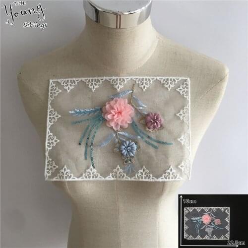 Embroidery Applique 3D flower Collar DIY Neckline Sequins Lace fabric Trim Sewing Clothing Accessories Scrapbooking YL1771