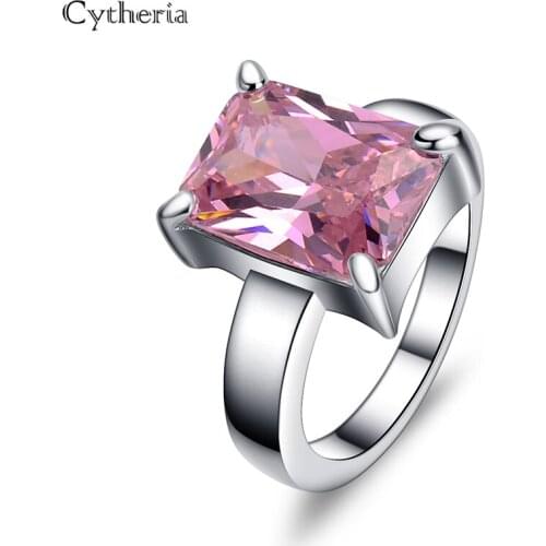 High Quality Fashion Pink Crystal Rings For Women Size 6-10 Stylish Luxury women Ring polishing Silver Plated Ring