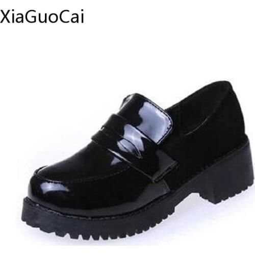 JK Japanese Shoes Middle School Shoes Girls Black Leather Round COS Animation Festival Maid Uniform Shoes Wedge Shoes X507 50