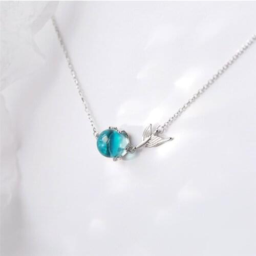 Sole Memory Blue Crystal Mermaid Fishtail Cute Sweet 925 Sterling Silver Female Resizable Bracelets SBR252