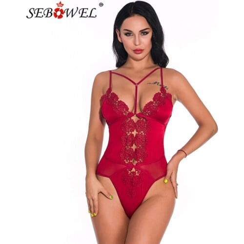 SEBOWEL Lace Sexy Hollow Out Halter Bodysuit Woman 2021 Strappy Mesh Bodycone Jumpsuit Female Solid Slim Body Tops Clothes S-L